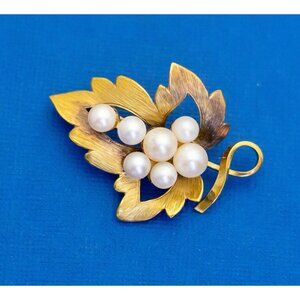 Vintage Gold Filled White Faux Pearls Art Nouveau Brooch - D14